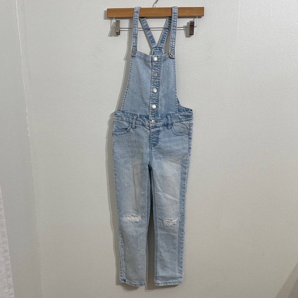 CAT & JACK Overalls Girls Size 7/8 Light Wash Denim Adjustable Straps Kids
